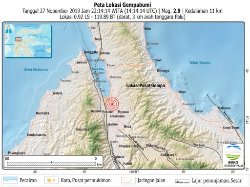 Gempabumi Magnitudo 2,9 Goyang Kota Palu,  BMKG : Ini Aktivitas Sesar Palu Koro